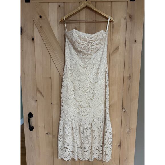 Shoshanna Midnight | Darlene Corded Ivory Lace Strapless Cocktail Dress | Sze 10 - Picture 1 of 16